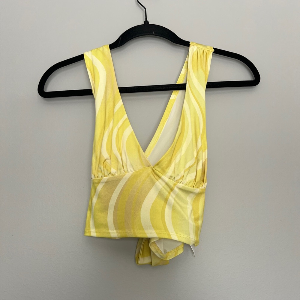 Urban Outfitters Yellow Wave-Print V-Neck Crop Camisole